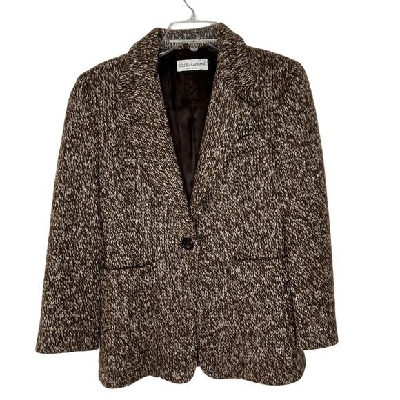 Dolce & Gabbana Brown Tweed Blazer Women's Wool Blend 40 Classic Italian Style - Picture 1 of 12